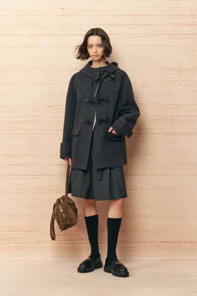 Fabrique Rue Lightweight Hooded Midi Coat In Wool Blend In Grey
