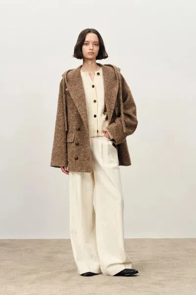 Fabrique Rue Oversized Sleeve Hooded Blazer Coat In Alpaca Loop Wool In Brown