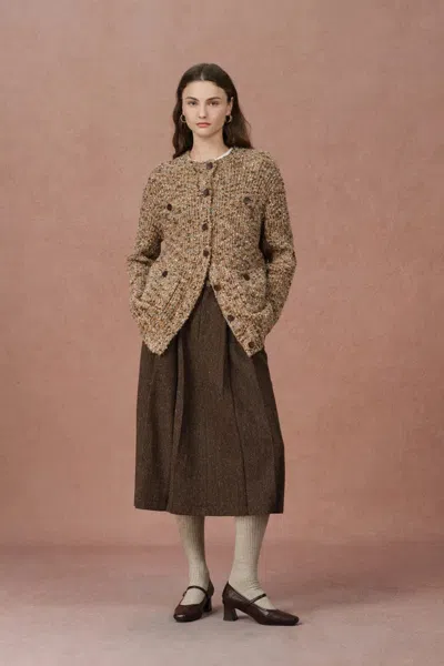 Fabrique Sade Dotted Longer Sleeve Cardigan In Wool Bouclé Yarn Knit In Multi