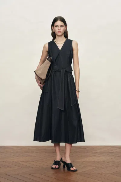 Fabrique Sadie  Lightweight Washed Sleeveless A Line Dress In Cotton Denim In Blue