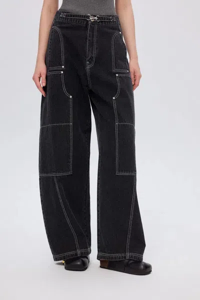 Fabrique Sam Wide Barrel Leg Jeans In Cotton Denim In Gray