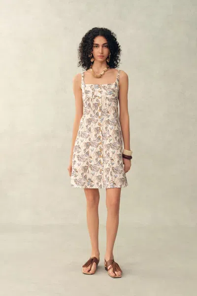 Fabrique Sarah Handpainted  Waterlily Square Neck Sleeveless Short Cami Dress In Cotton In Multi