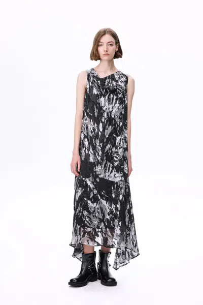 Fabrique Sato Printed Cowl Neck Dress In Devoré Silk In Multi