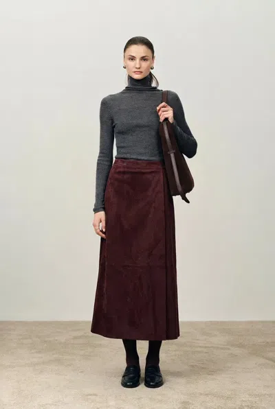 Fabrique Scirocco Burgundy Midi Skirt In Faux Snake Skin Leather In Red
