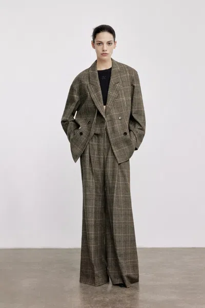 Fabrique Seera Detachable Collar Plaid Blazer In Wool Blend