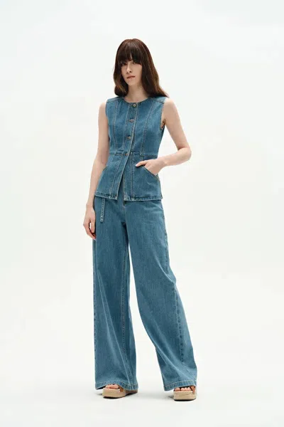 Fabrique Selena Sleeveless Vest Top In Technical Lyocell Denim In Blue
