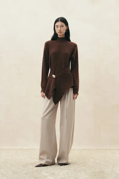 Fabrique Sephina Wrap Waist Sweater In Wool Cashmere Blend In Brown