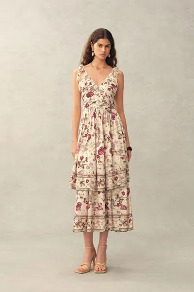 Fabrique Seraphina Pomegranate  Sleeveless Dress In Linen Blend In Multi