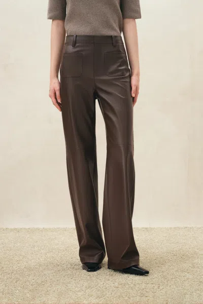 Fabrique Seren Patch Pocket Straight Leg Trousers In Soft Faux Leather In Brown