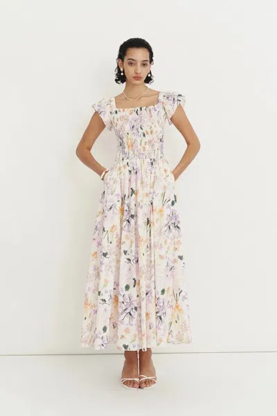 Fabrique Serenity Flutter Sleeve Flora Dress In Cotton In White