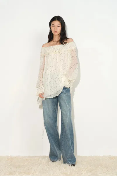 Fabrique Severine Ruffle Polka Dot Blouse In White