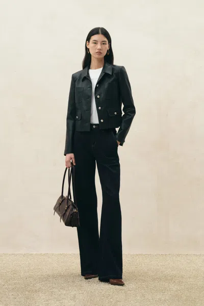 Fabrique Shay Tailored Cropped Blazer In Vegan Leather In Black