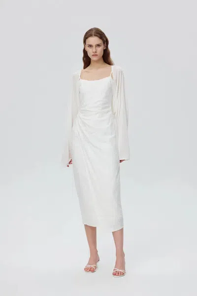 Fabrique Shrug Semi Sheer Cardigan In Tencel Silk Knit In White