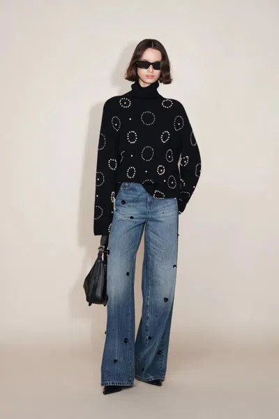 Fabrique Sidney Beaded Turtleneck Sweater In Merino Wool In Black