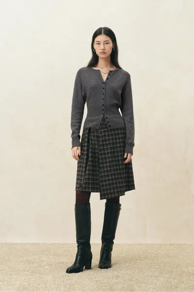Fabrique Sidra Cinched Batwing Sleeve Cardigan In Wool Blend In Grey