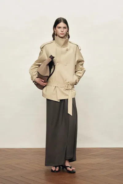 Fabrique Sienna Convertible Belted Cropped Trench Coat In Lightweight Cotton
