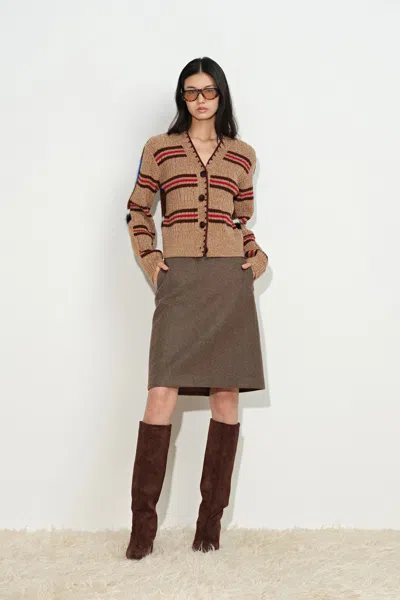 Fabrique Sigourney Contrast Back Cardigan In Wool Alpaca Blend In Brown
