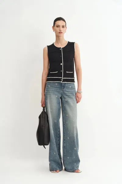 Fabrique Silvy Tweed Sleeveless Top In Textured Cotton In Black