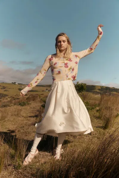 Fabrique Sini Hand Printed Oil Painted Iris Cardigan In Alpaca-merino Blend In Yellow