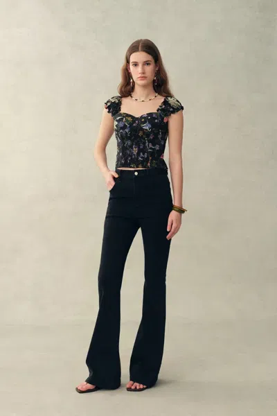 Fabrique Sirena Smocked  Pomegranate Print Cami Top With Built-in Cups In Silk Cotton Blend In Black