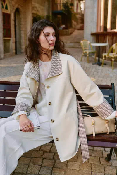 Fabrique Sita Check Panel Belted Cropped Trench Coat In Trench Cotton