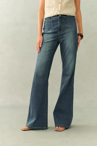 Fabrique Sita French Style Denim Flare Jeans In Elastic Denim In Blue