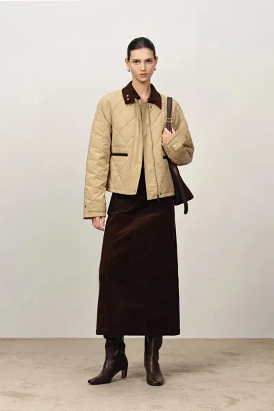 Fabrique Skye Contrast Collar Cropped Quilted Down Jacket In Water-resistant Cotton In Brown