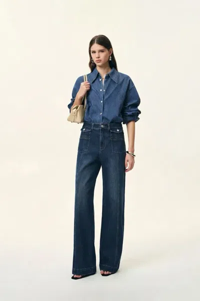 Fabrique Skye Seam Detail Denim Shirt In Cotton Denim In Blue
