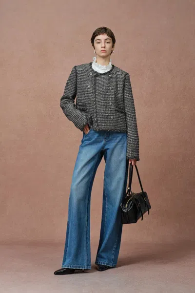 Fabrique Sloane Double Breasted Metallic Trim Tweed Jacket In French Bouclé In Multi