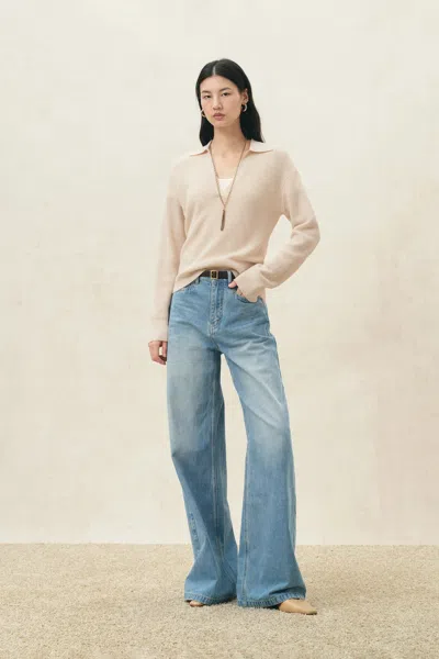 Fabrique Sloane Relaxed Polo Top In Wool Blend In Earth Tone