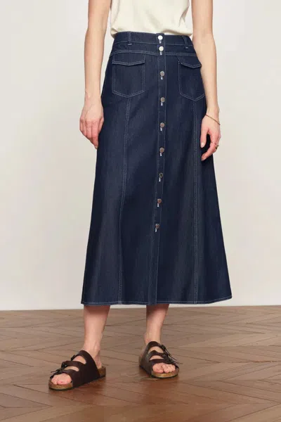 Fabrique Sloane Tencel Midi Skirt In Lightweight Cotton Denim In Blue