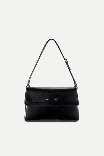Fabrique Soft Rialto Double Flap Bag In Oiled Waxed Cowhide Leather In Black