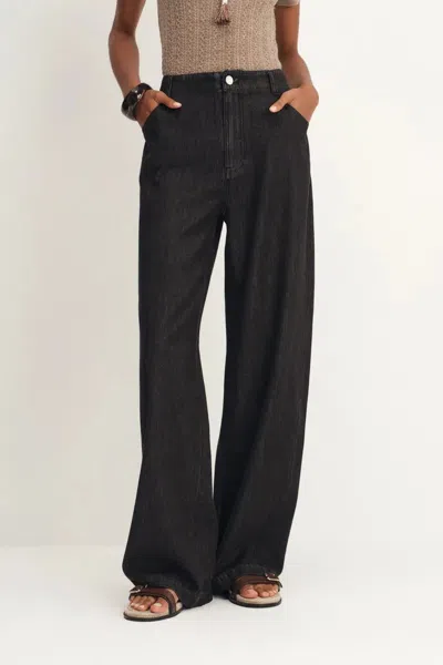 Fabrique Solana Lightweight Wide Leg Jeans In Cotton Denim In Black