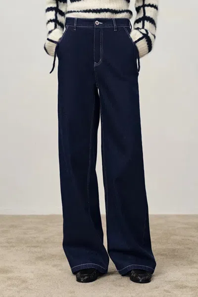 Fabrique Solara Silver Studes Straight Leg Jeans In Fleece-lined Denim In Blue