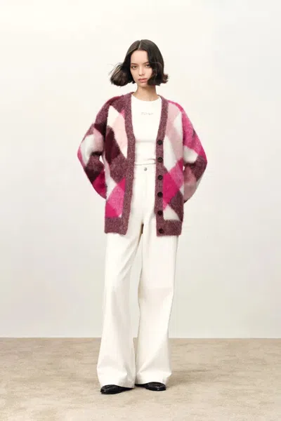 Fabrique Solstice Twisted Plaid Cardigan In Wool-alpaca Blend In Pink