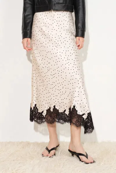 Fabrique Sonnet Polka Dot Lace Trim Skirt In White