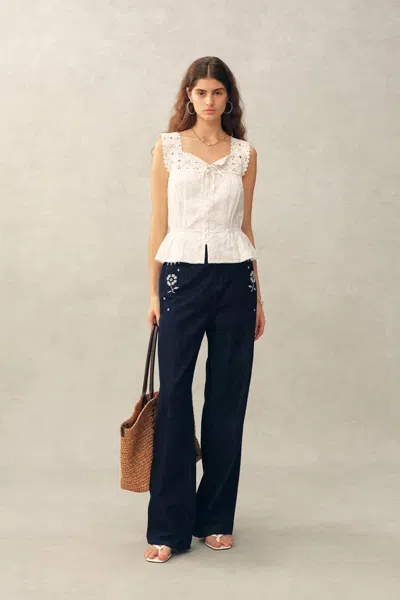 Fabrique Sophia Hand Crochet Cinched Waist Sleeveless Top In Cotton Jacquard In White