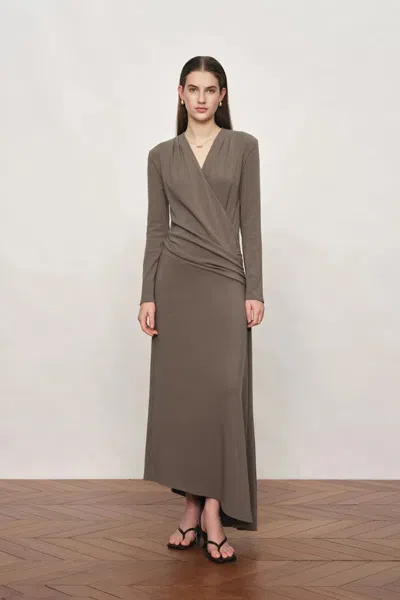 Fabrique Soren Draped Wrap V-neck Dress In Stretch Knit