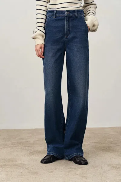 Fabrique Soren Straight Barrel Leg Jeans In Stretchy Denim In Blue