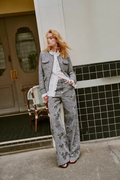 Fabrique Star Hand Beaded Straight Leg Jeans In Cotton Denim In Gray