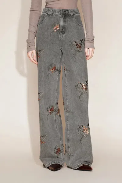 Fabrique Star Straight Leg Jeans In Beaded Cotton Denim In Green