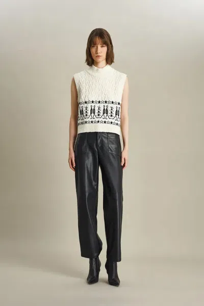 Fabrique Star Walker Fair Isle Sleeveless Sweater In Wool Pom-pom Yarn Knit In White