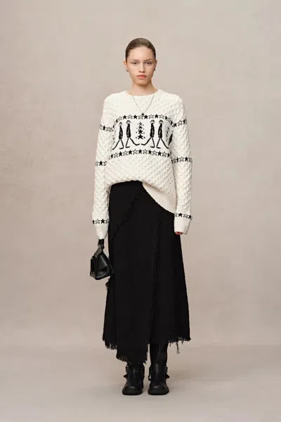 Fabrique Star Walker White Fair Isle Pullover In Viscose Wool Pom-pom Yarn Knit