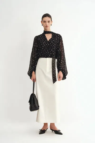 Fabrique Stars Neck Scarf Blouse Silk Crepe With Metallic Accents In Black