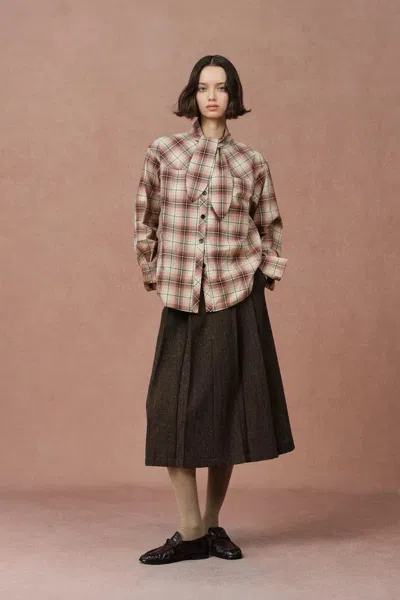 Fabrique Stella Bunny Ear Collar Checkered Shirt In Cotton In Multi