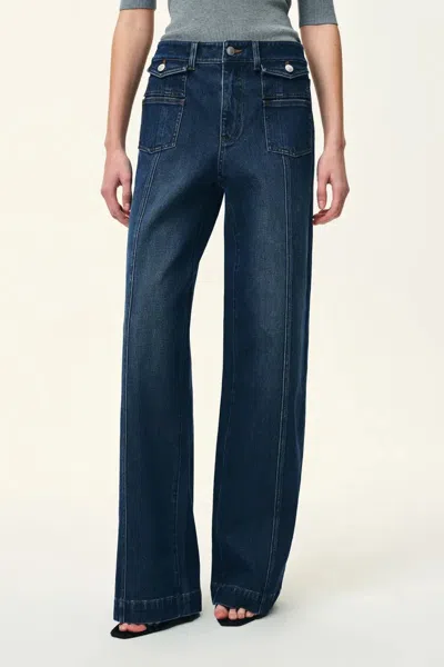 Fabrique Stella Double Pocket Distressed Washed Jeans In Four-season Cotton Denim In Blue
