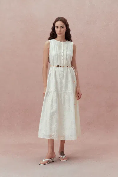 Fabrique Stella Sleeveless Dress In Lyocell Embroidery In White