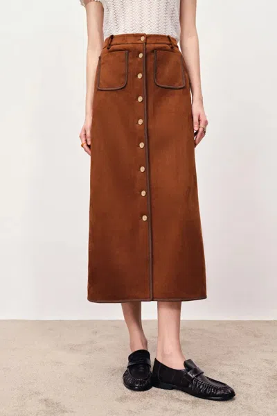 Fabrique Sunny Contrast Trim Midi Skirt In Faux Suede