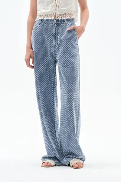 Fabrique Sunny Wide Leg Jacquard Jeans In Cotton Denim In Blue