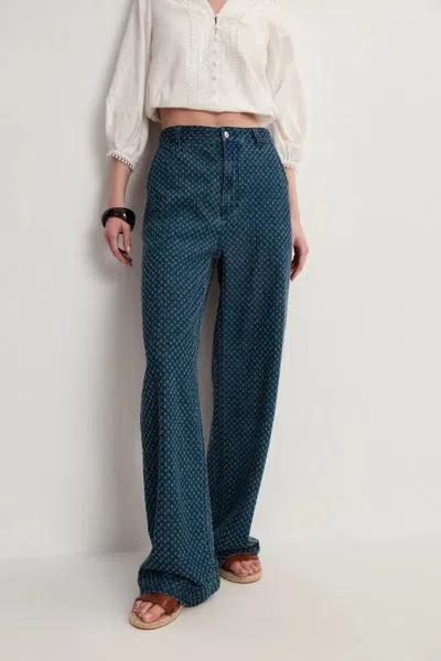 Fabrique Sunny Wide Leg Jeans In Cotton Denim In Blue